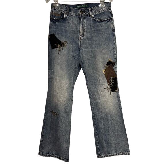 Ralph Lauren Boho Patch Bootcut Jeans Size 6 Petite Embellished Denim Vintage - Picture 1 of 12